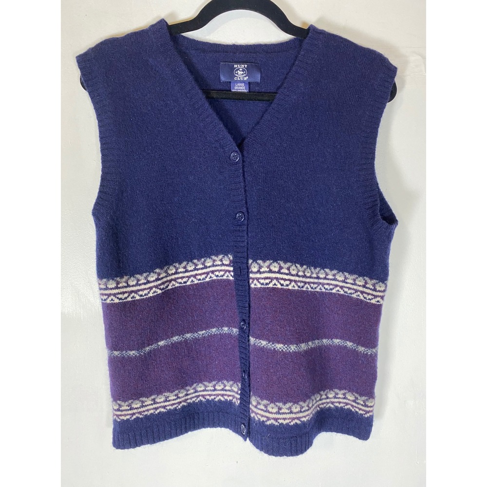 Vintage Hunt Club 100% Lambswool Fair Isle Button Front Sweater‎ Vest L Preppy